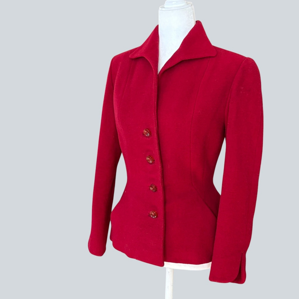 Lyliane Couture Paris Blazer Jacket Wool Crimson Red Small